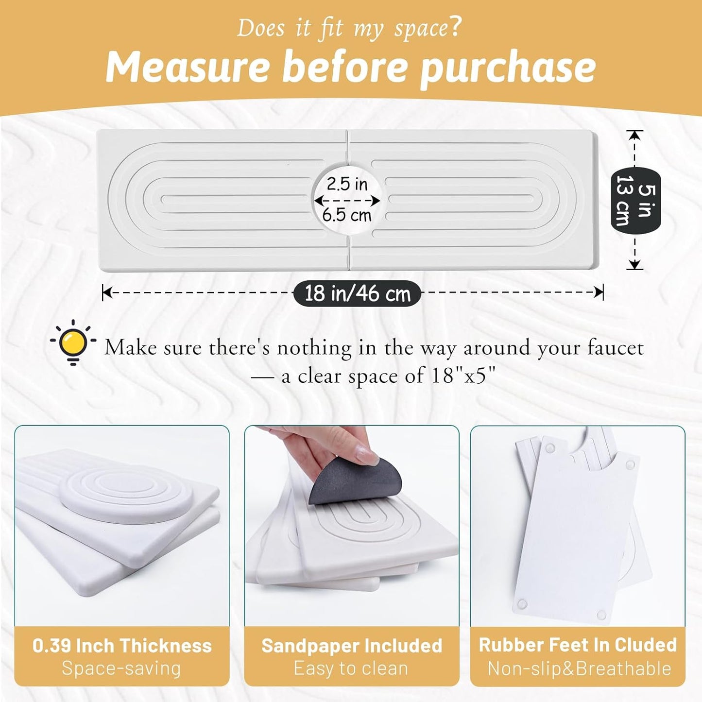 Dluxe Ave. Faucet Mat for Kitchen Sink with Coaster/ 18' Long Diatomite Sink (White)