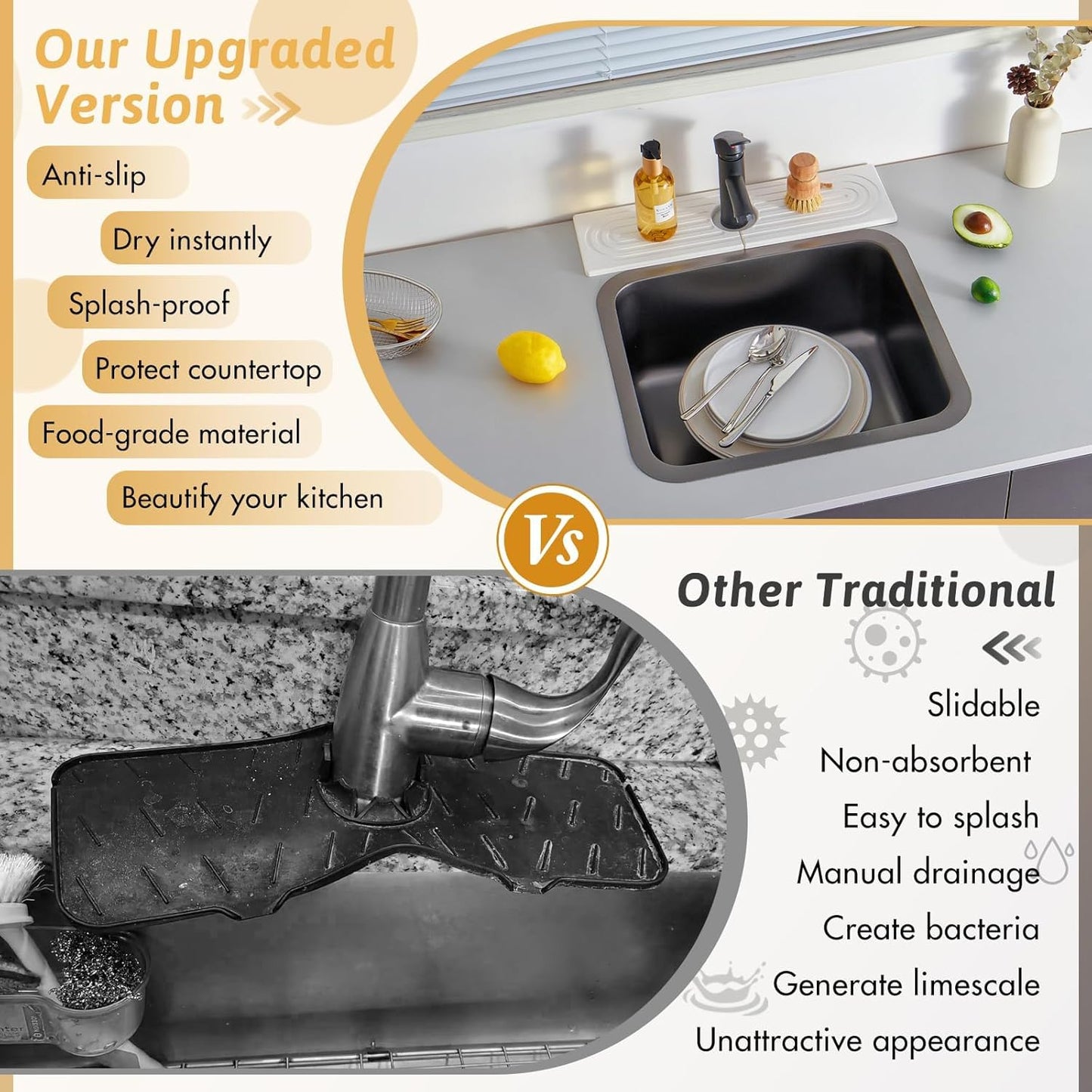 Dluxe Ave. Faucet Mat for Kitchen Sink with Coaster/ 18' Long Diatomite Sink (White)