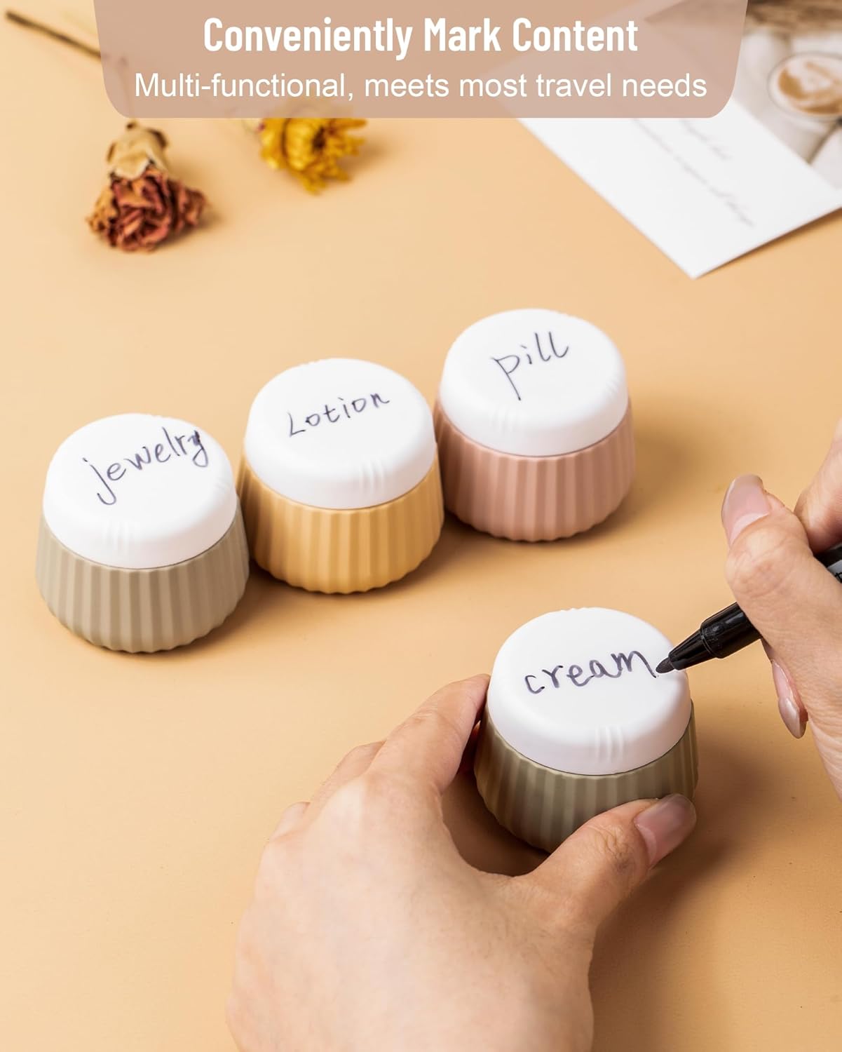 Dluxe Ave. Travel Containers for Toiletries 4 Pack/ TSA Approved/ Clear Bag/ Leak Proof Silicone Jars/ Small