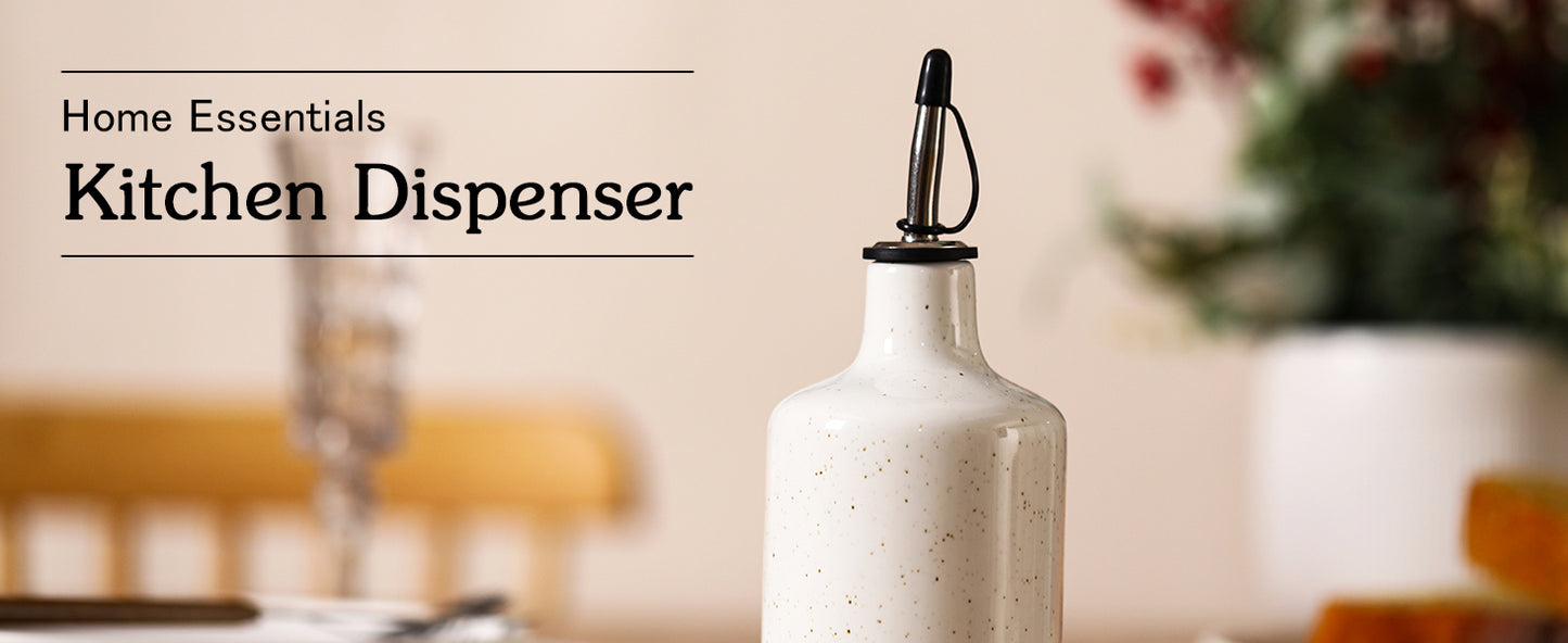 Dluxe Ave. Ceramic Olive Oil Dispenser Bottle Oil Dispenser for Kitchen 16oz Oil Bottle for Kitchen Oil Container Kitchen Oil Dispenser for Oil Vinegar Syrups(White&Brown