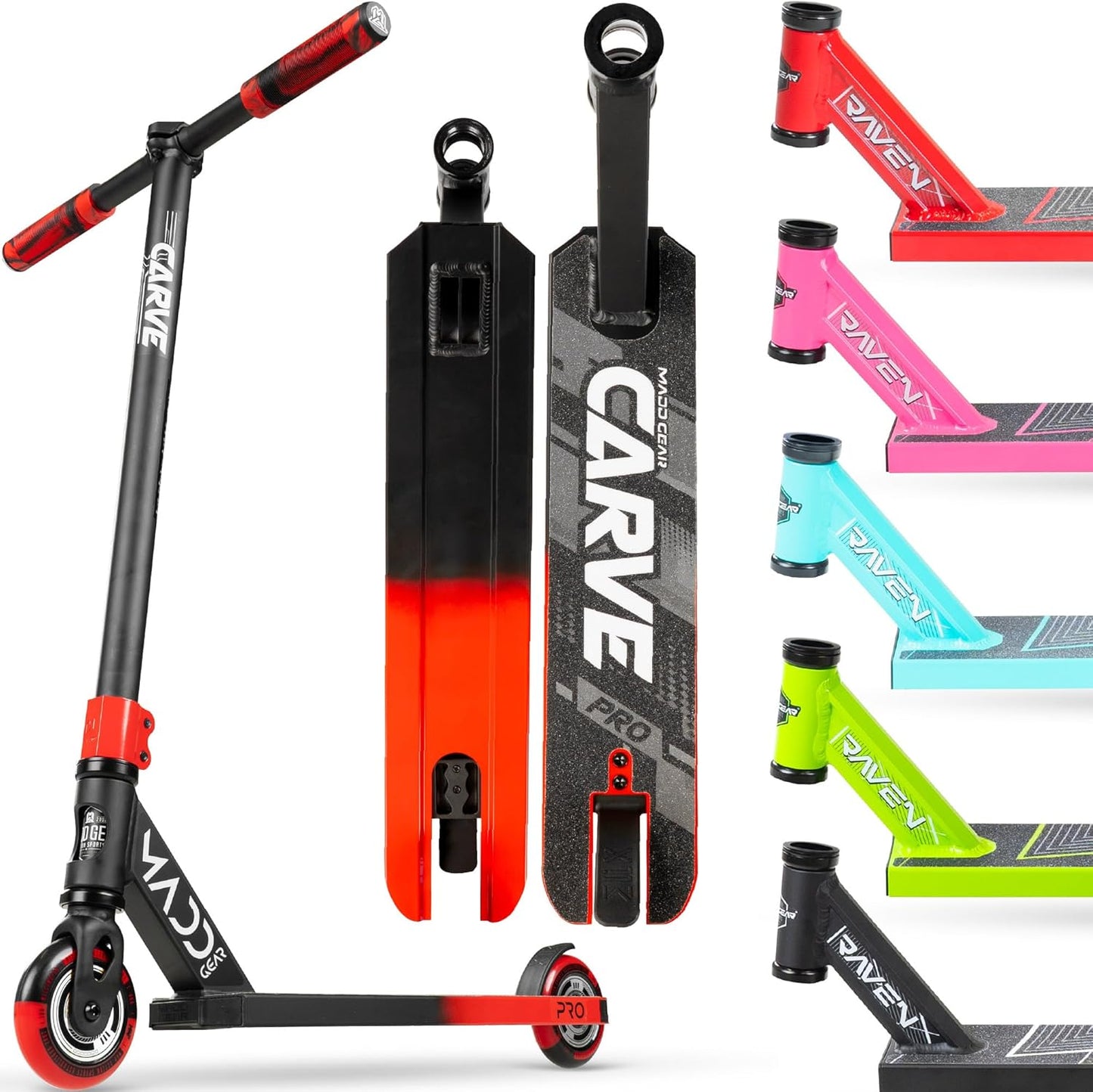 Dluxe Ave. Madd Gear Carve Flow-X Pro Scooter Complete - Stunt Scooter for Kids 4 Years and Up Lightweight Reinforced Deck for Beginners (Teal/Orange)