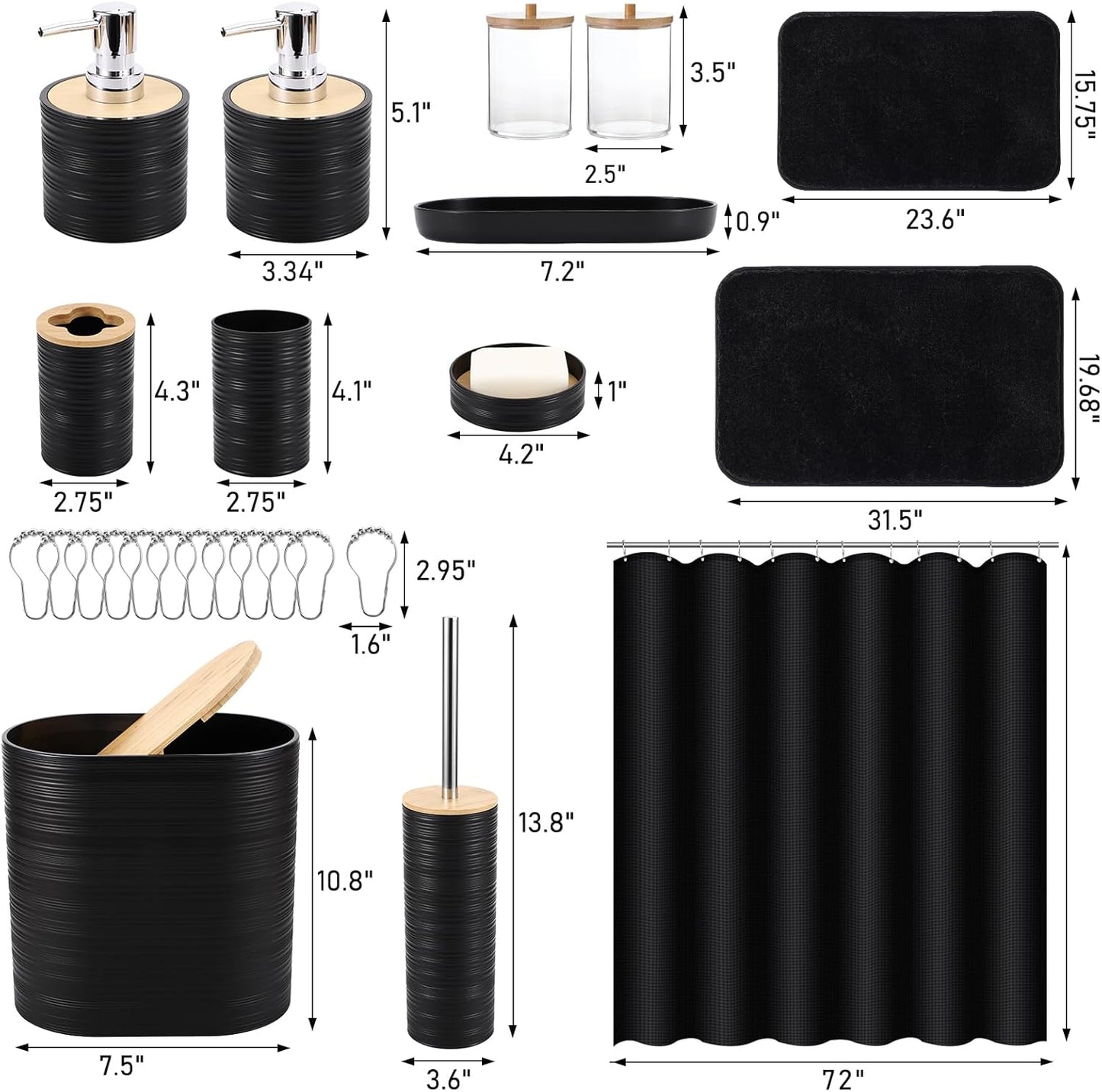 Dluxe Ave. XLHOMO Bathroom Set - Black Bathroom Accessories Set