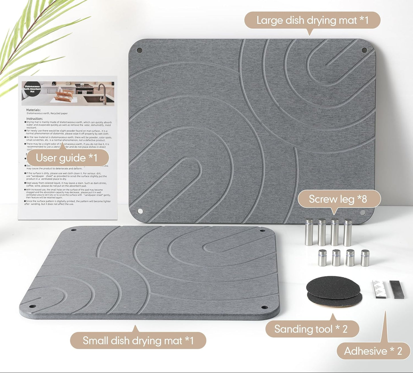 Dluxe Ave. Stone Dish Drying Mats for Kitchen Counter/Stainless Steel