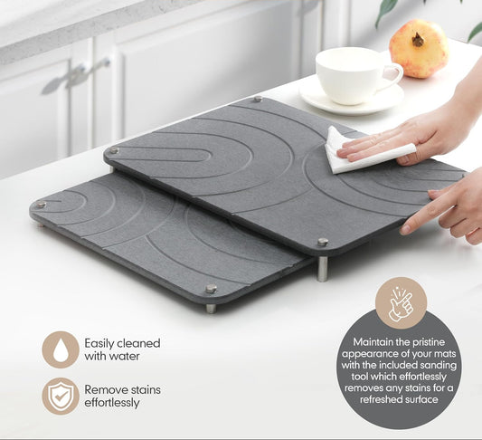 Dluxe Ave. Stone Dish Drying Mats for Kitchen Counter/Stainless Steel