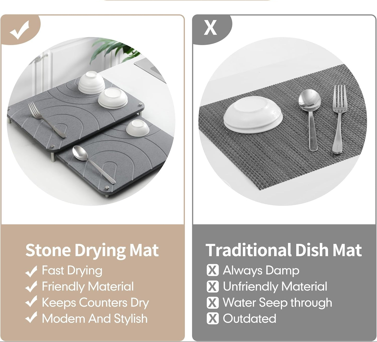 Dluxe Ave. Stone Dish Drying Mats for Kitchen Counter/Stainless Steel