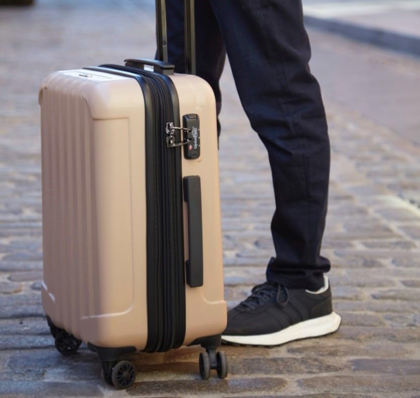 Dluxe Ave. Expandable Hardside Carry On/ Airline Approved/ Spinner Wheels/ Ultra Light 21-Inch/  Natural Beige