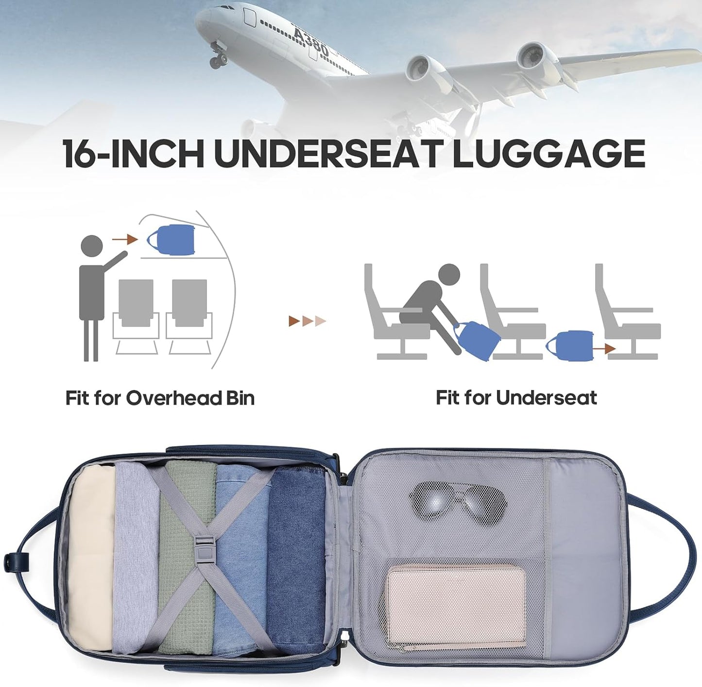 Dluxe Ave. Carry-on Underseat 16-inch Luggage with Wheels/ Softside (Blue)