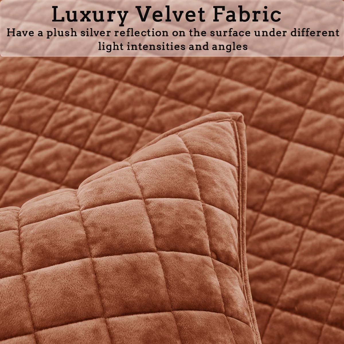 Dluxe Ave. ( KING ) 3 Pcs Luxurious Velvet Quilts Set, Ultra Soft Comforter for All Season, Rust