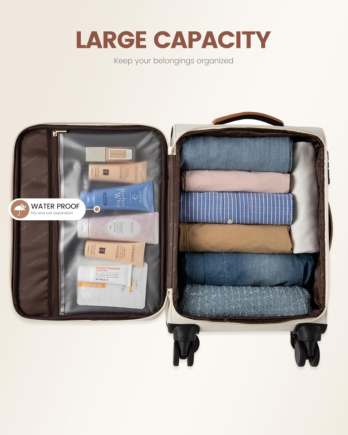 Dluxe Ave. Carry On Luggage/Airline Approved/ Spinner Wheels/ 20 Inch /TSA Lock/ (Beige-brown) 22x14x9