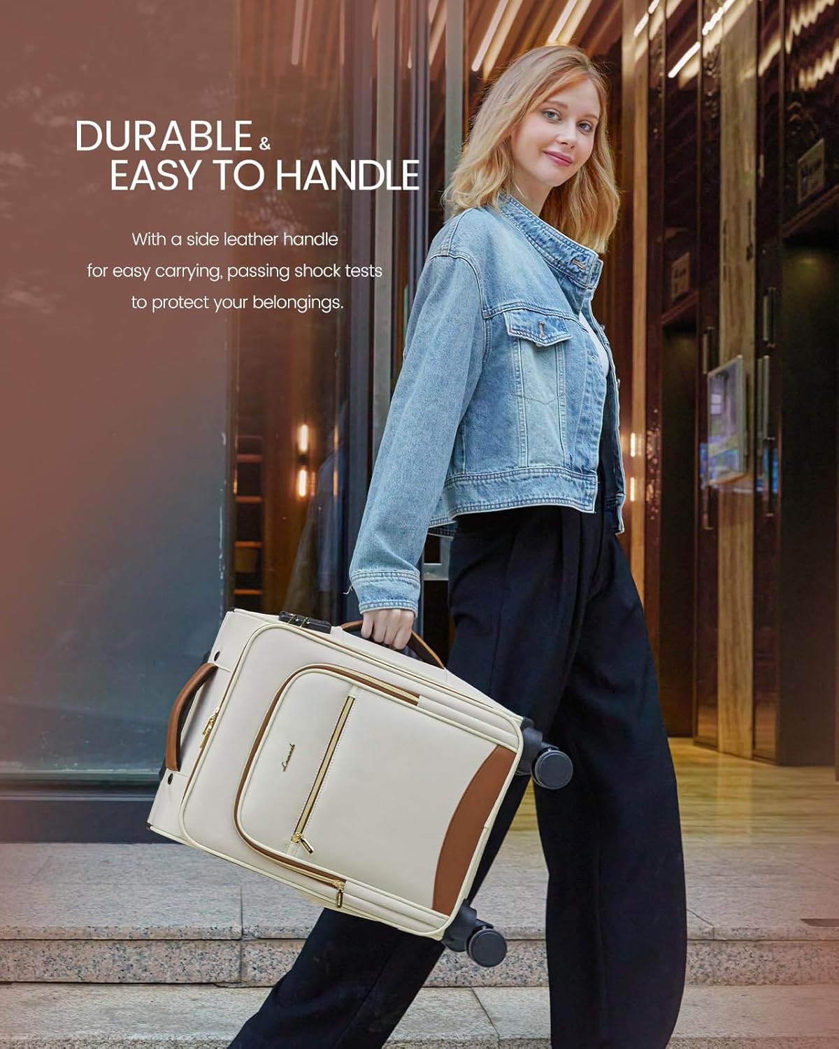 Dluxe Ave. Carry On Luggage/Airline Approved/ Spinner Wheels/ 20 Inch /TSA Lock/ (Beige-brown) 22x14x9