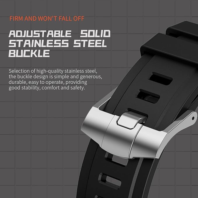 Dluxe Ave. Stainless Steel Protective Case and Fluororubber Band For Apple Watch Band Luxury Cool Mens Shockproof Drop-resistant Watch Case iWatch Series SE2/6/5/4/SE 44mm 9/8/7 45mm Ultra 49mm(45mm-Silver)