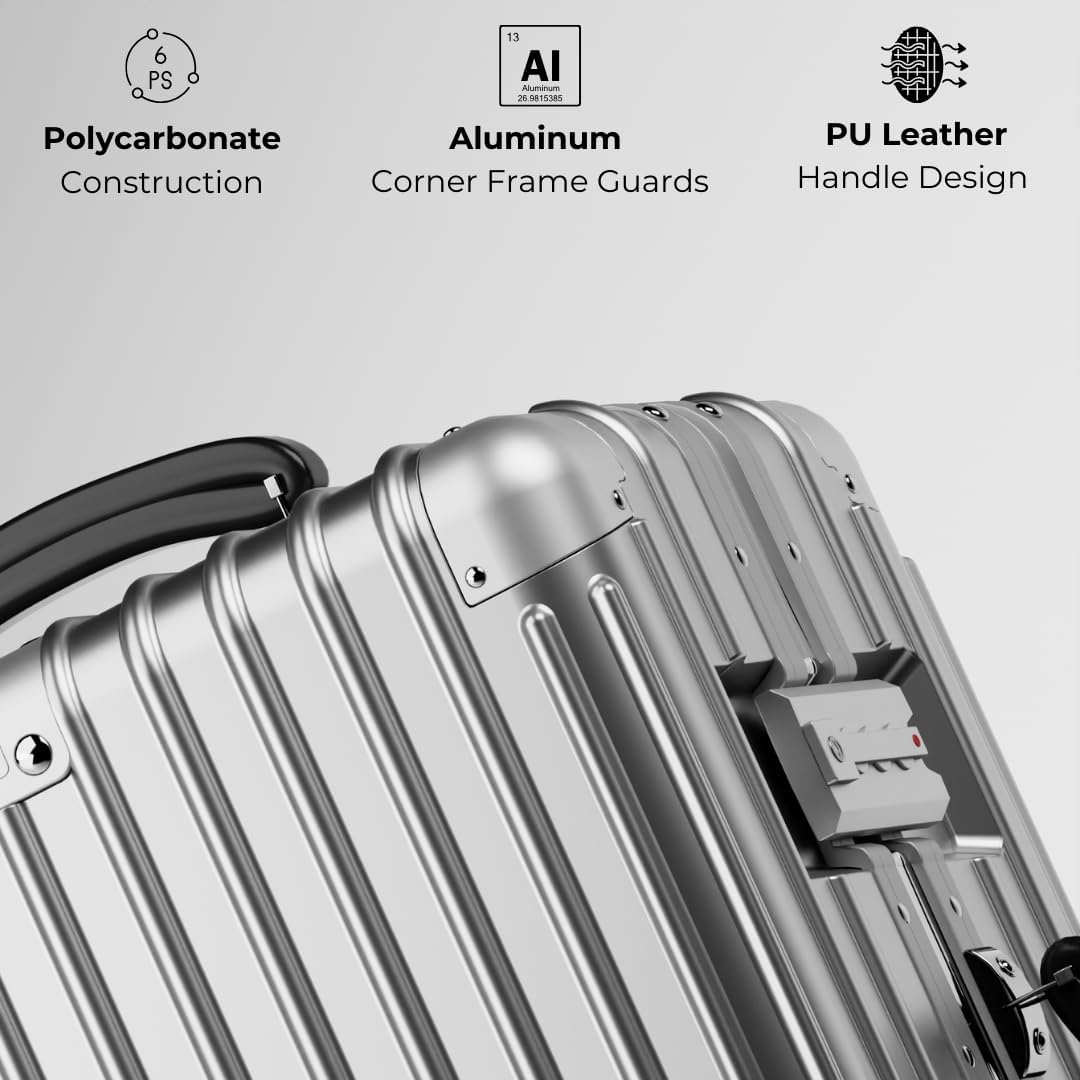 Dluxe Ave. Polycarbonate Hard Shell Suitcase with Aluminum/ Smooth Corners /Rolling Wheels/ Leather Handle/ Aluminum Frame/ No Zipper/ TSA Lock (24 Inch)