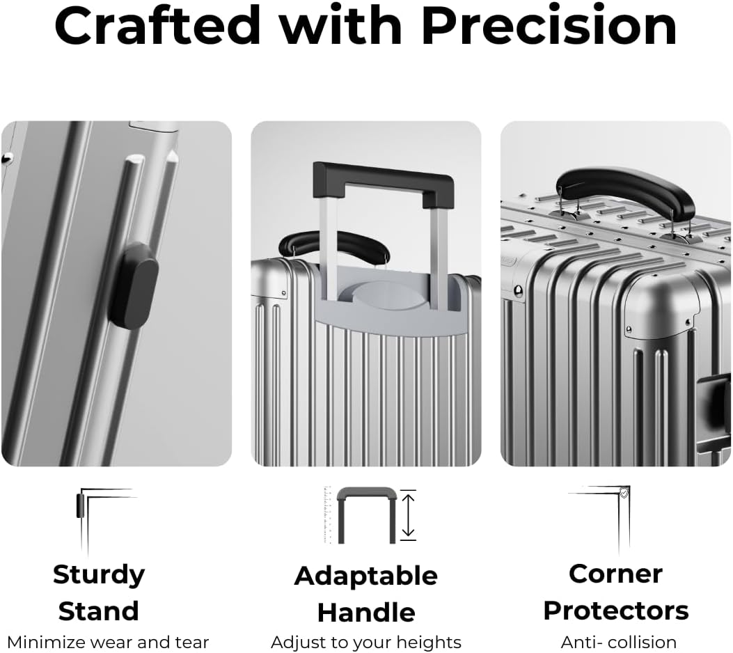Dluxe Ave. Polycarbonate Hard Shell Suitcase with Aluminum/ Smooth Corners /Rolling Wheels/ Leather Handle/ Aluminum Frame/ No Zipper/ TSA Lock (24 Inch)