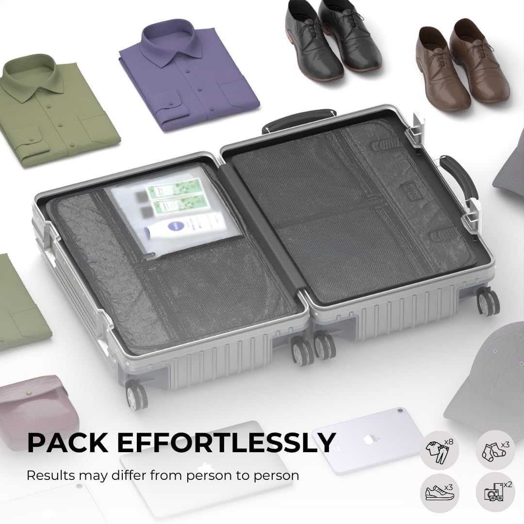 Dluxe Ave. Polycarbonate Hard Shell Suitcase with Aluminum/ Smooth Corners /Rolling Wheels/ Leather Handle/ Aluminum Frame/ No Zipper/ TSA Lock (24 Inch)