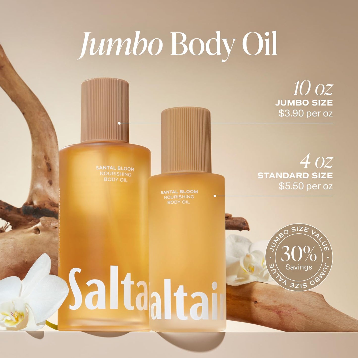 Dluxe Ave. Saltair - Santal Bloom Body Oil - Jumbo Size Nourishing Body Moisturizer - 10 Fl Oz