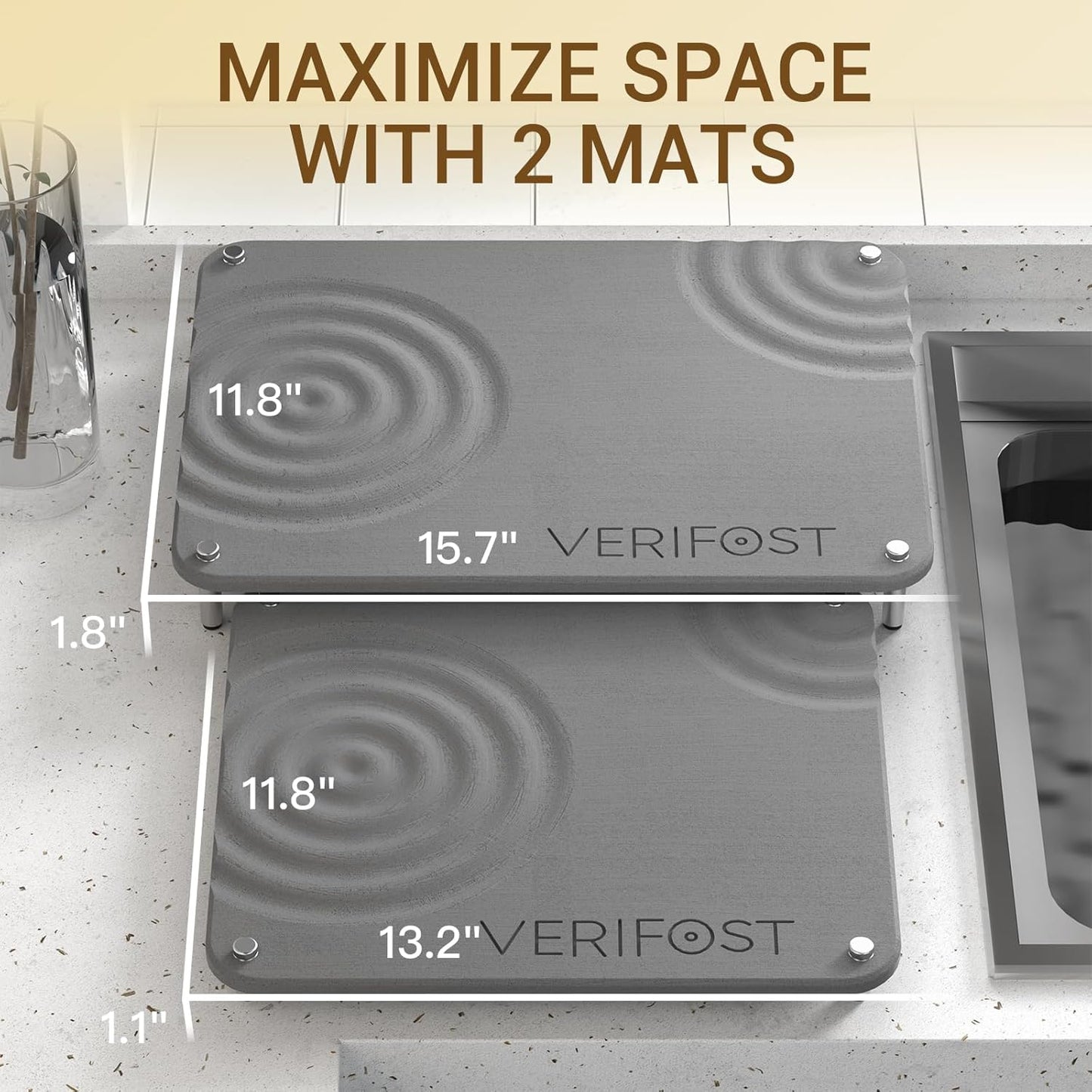 Dluxe Ave. Large Stone Drying Mat for Kitchen Counter/ 2PCs (Dark Gray)