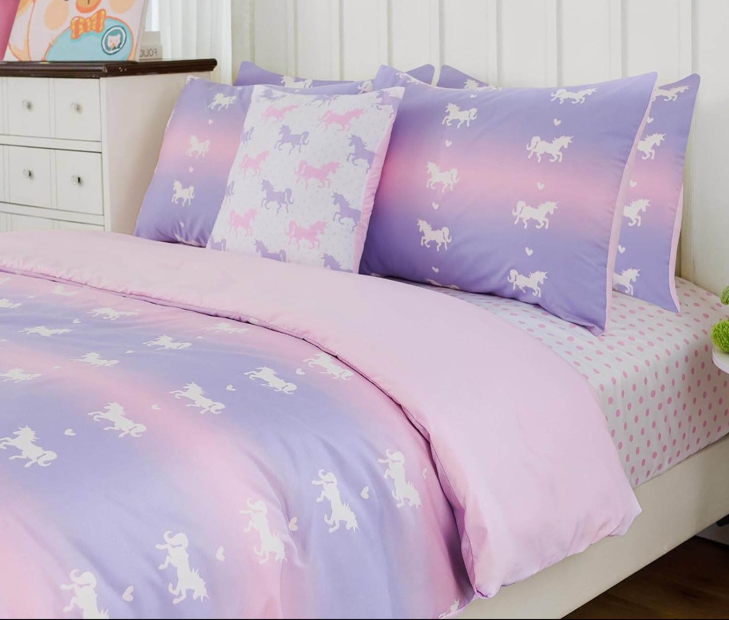 Dluxe Ave. ( TWIN ) 5 Pcs Comforter and Bedding Set/ Pink & Purple