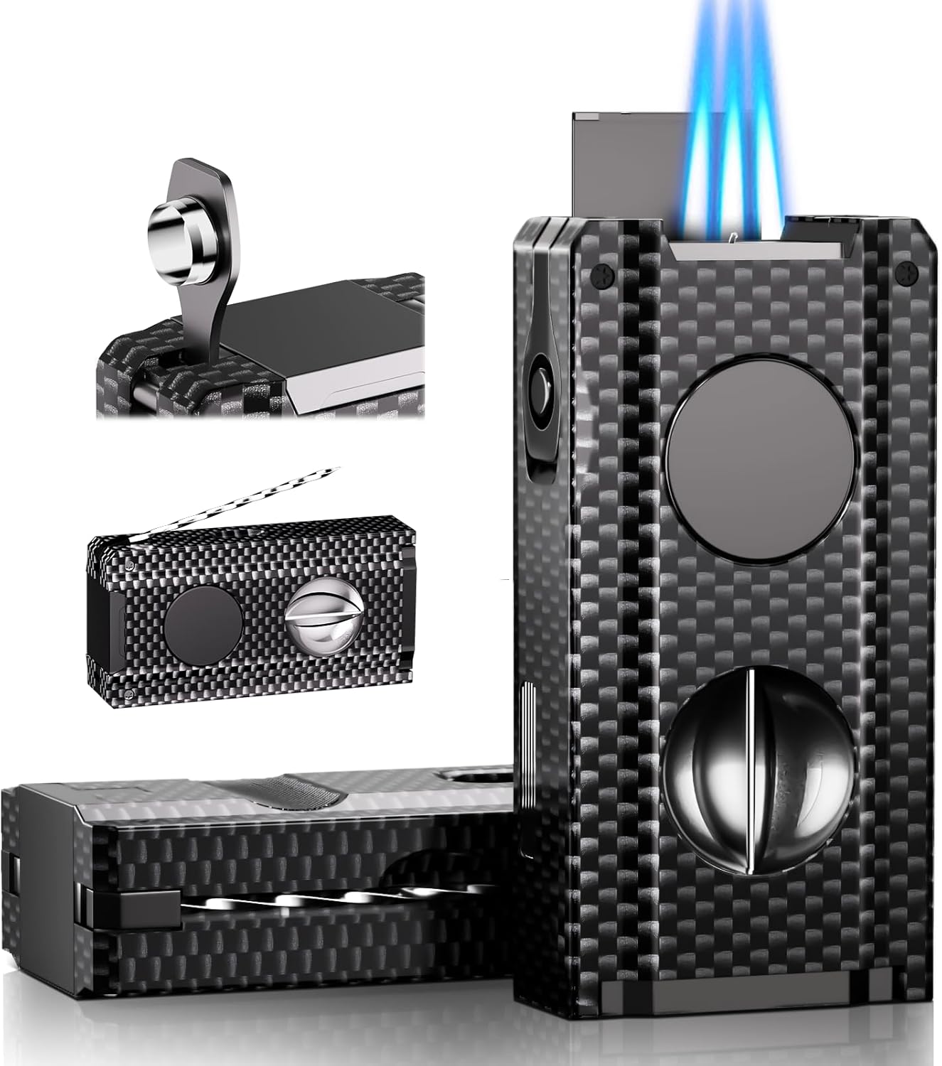 Dluxe Ave. 5-in-one Cigar Lighter with V-Cut Cigar Cutter/ Cigar Punch /Refillable Butane