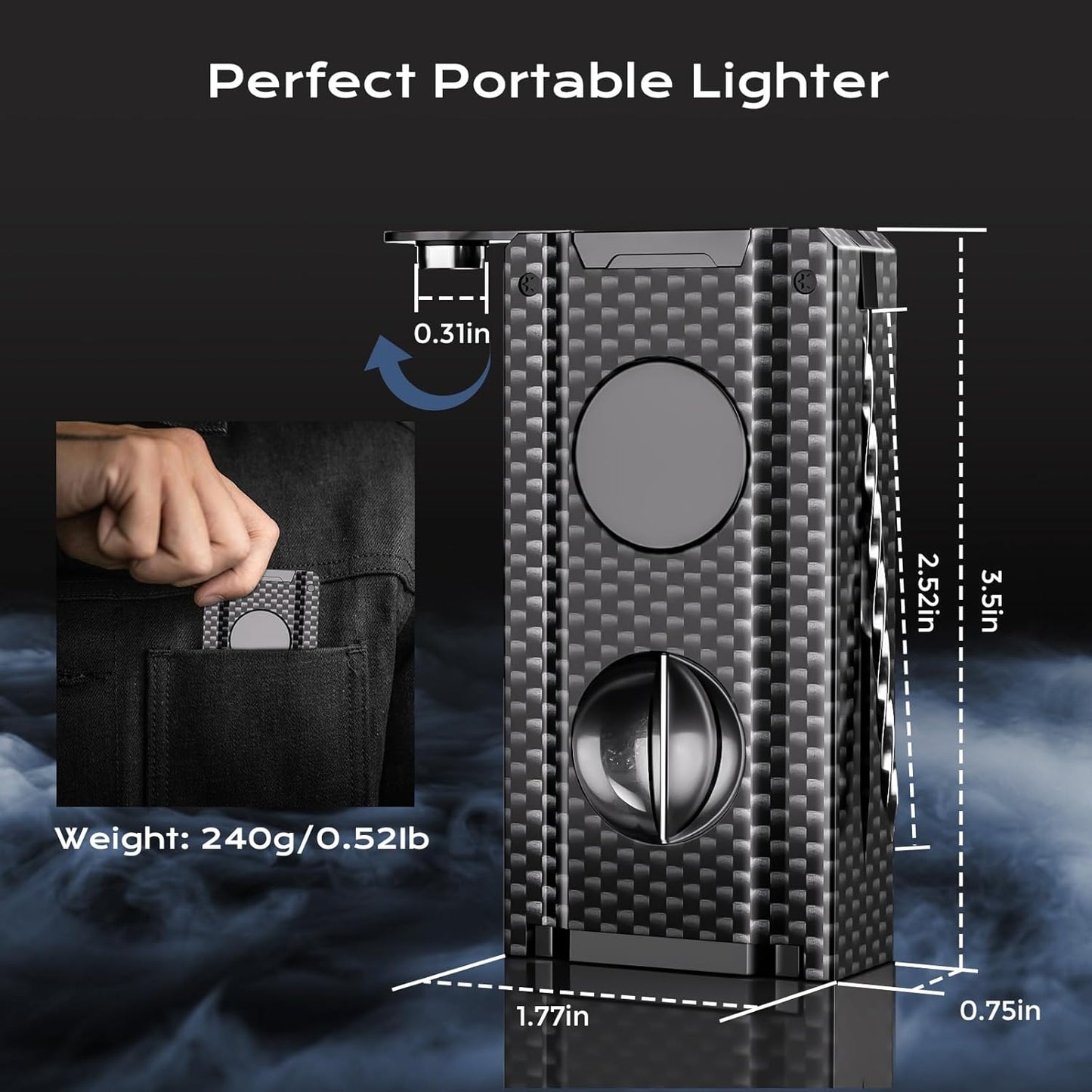 Dluxe Ave. 5-in-one Cigar Lighter with V-Cut Cigar Cutter/ Cigar Punch /Refillable Butane