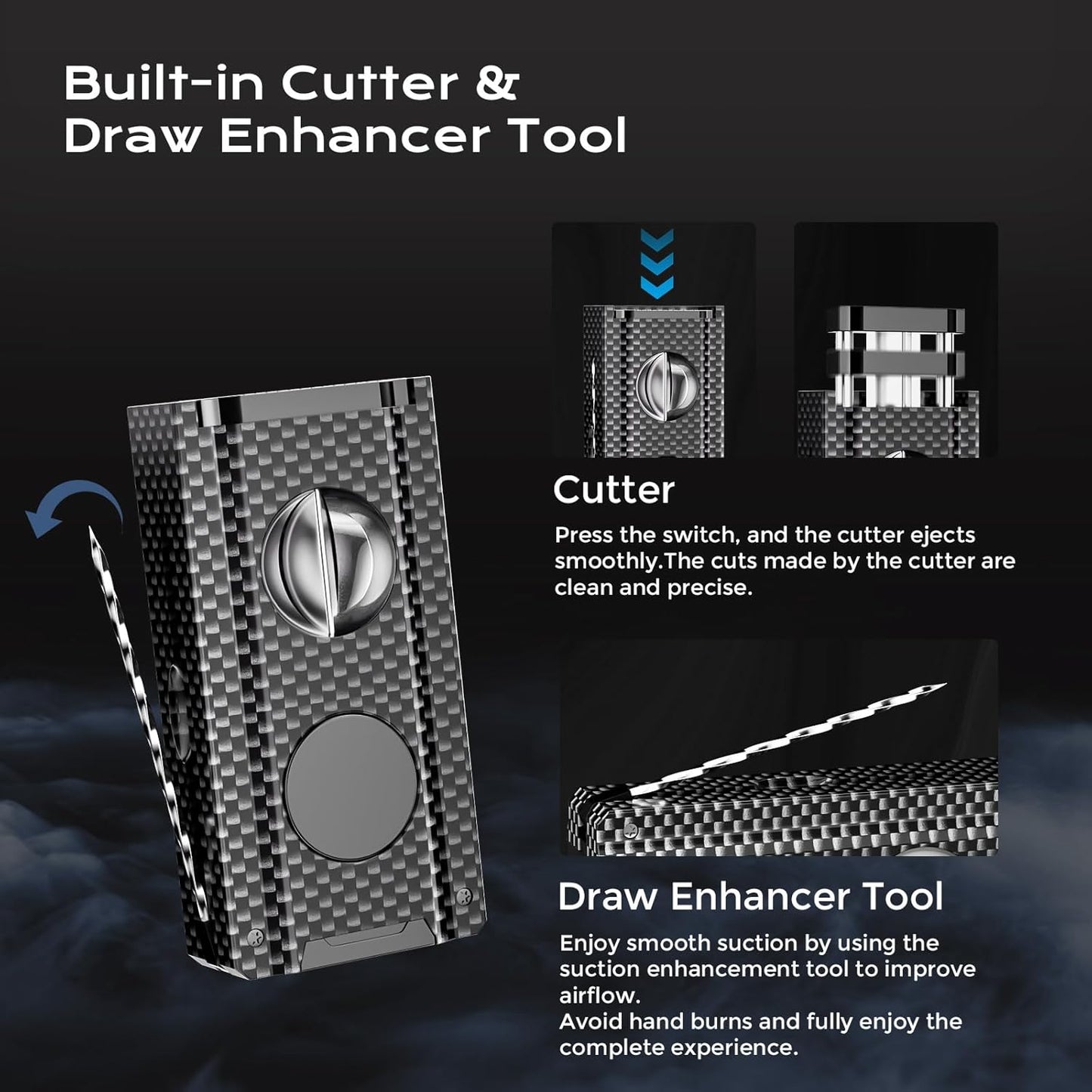 Dluxe Ave. 5-in-one Cigar Lighter with V-Cut Cigar Cutter/ Cigar Punch /Refillable Butane