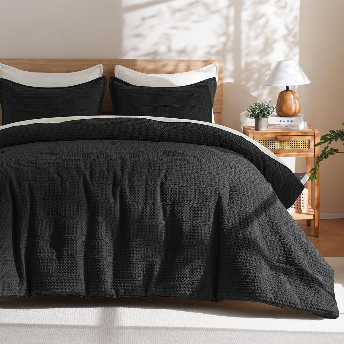 Dluxe Ave. (KING) 3Pcs Cream Waffle Weave Comforter Set/ Cream