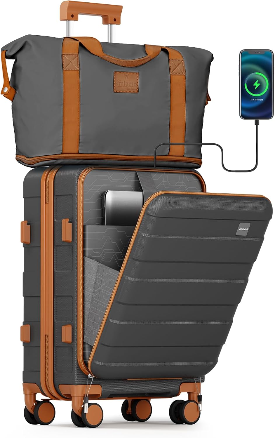 Dluxe Ave. Hard Shell Carry on Suitcase/ 20 Inch Travel Luggage/ Spinner Wheels/USB Port (Grey)22x14x9