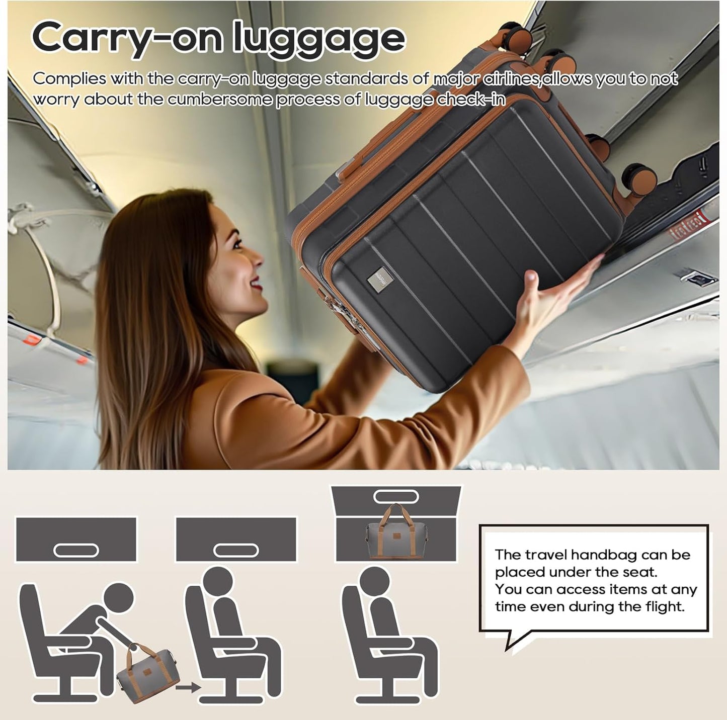 Dluxe Ave. Hard Shell Carry on Suitcase/ 20 Inch Travel Luggage/ Spinner Wheels/USB Port (Grey)22x14x9