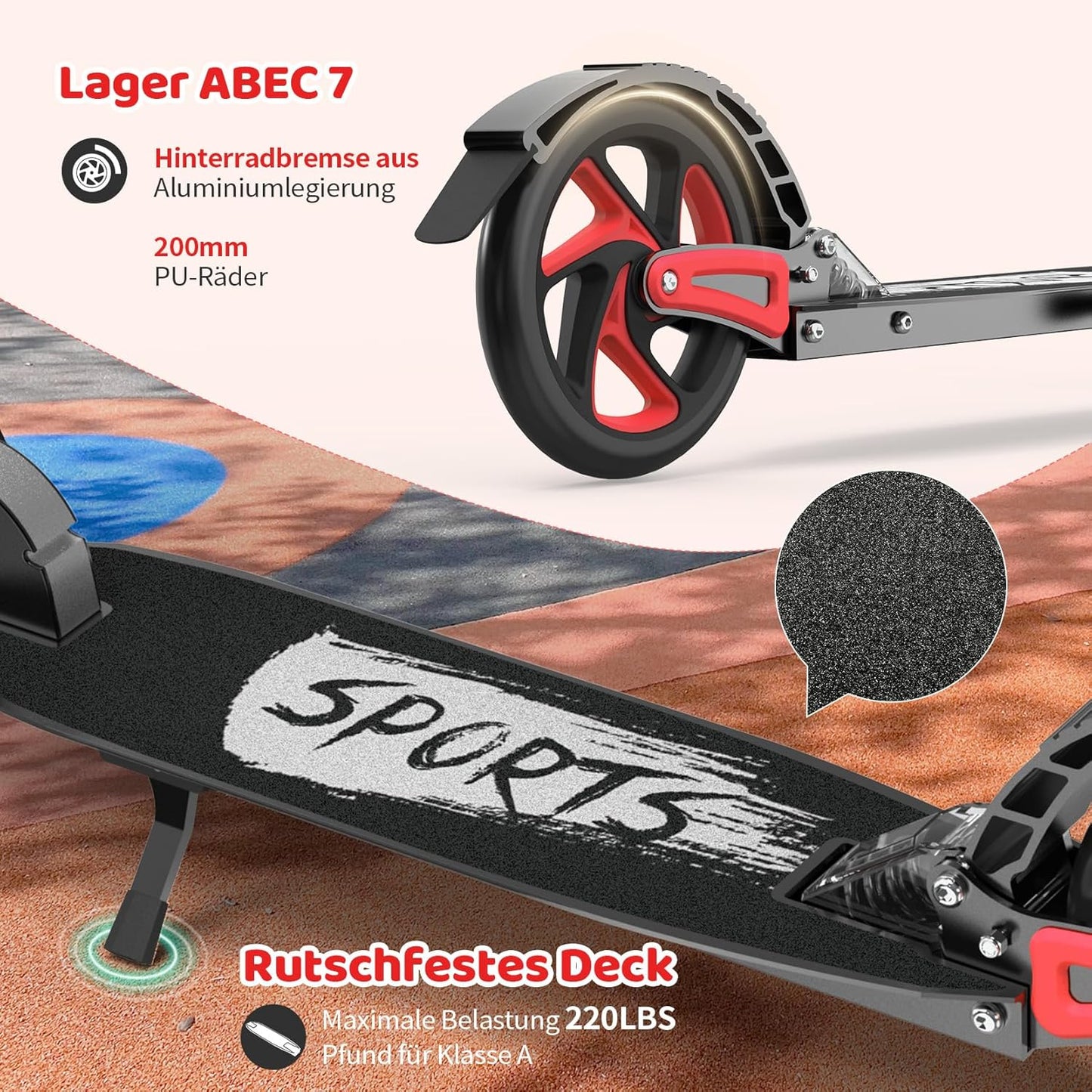 Dluxe Ave. TONBUX Kick Scooter for Ages 6+ Lightweight Aluminum Frame with Dual Suspension Kids Scooter for Kids Teens (Black+Red)