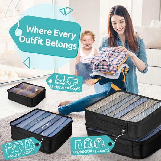 Dluxe Ave. 12 Set Packing Travel Essentials/Accessories Luggage Organizer (Black)