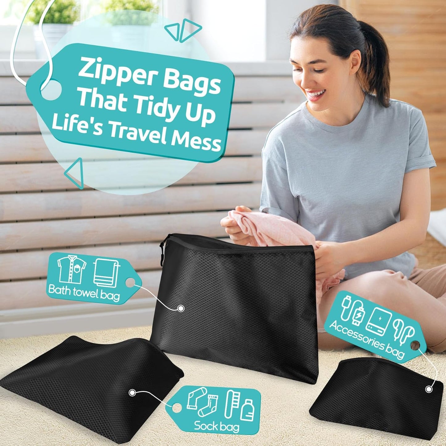 Dluxe Ave. 12 Set Packing Travel Essentials/Accessories Luggage Organizer (Black)