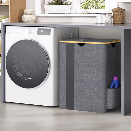 Dluxe Ave. BlissTotes Laundry Basket with Lid 150L Clothes Laundry Hamper with Handles Light Grey