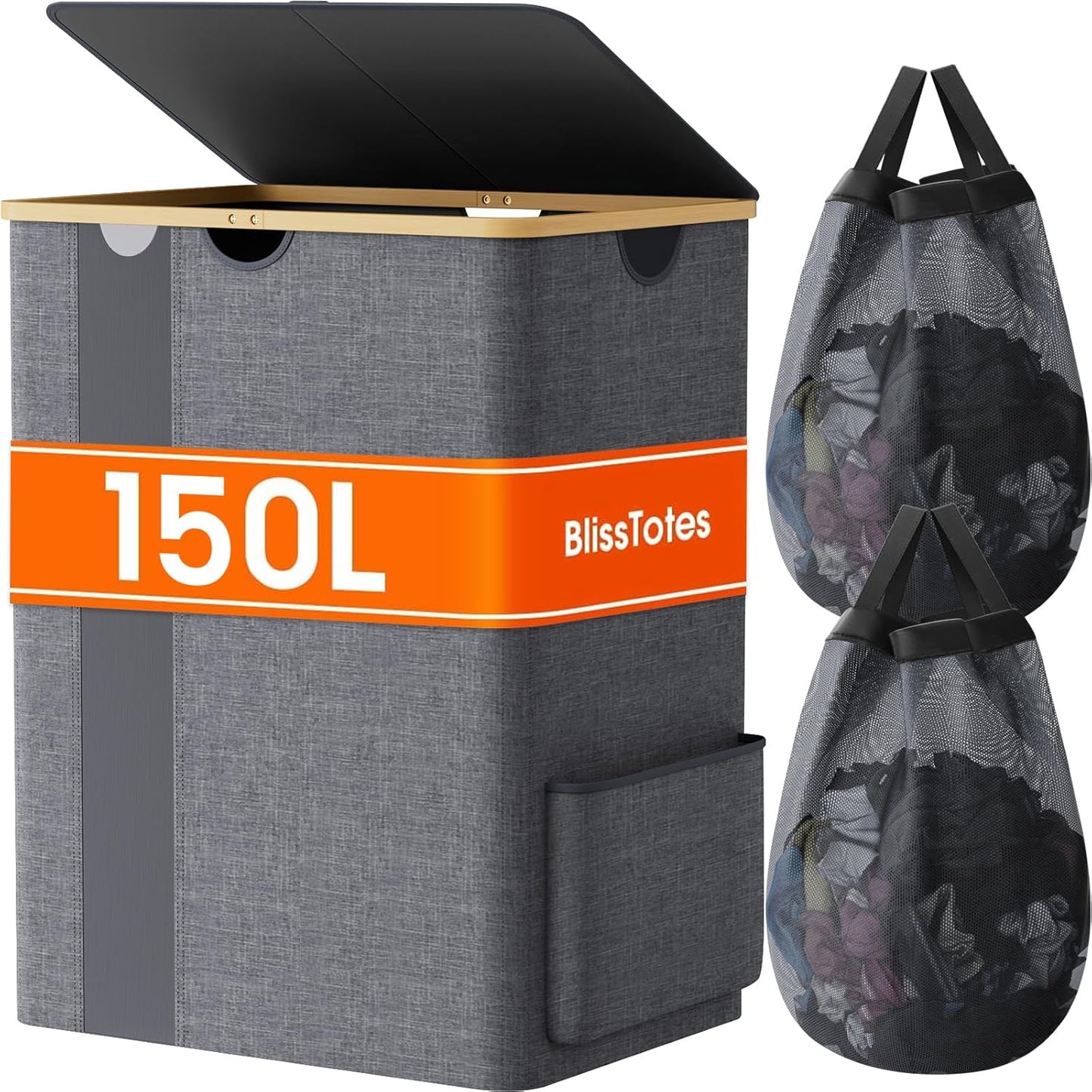 Dluxe Ave. BlissTotes Laundry Basket with Lid 150L Clothes Laundry Hamper with Handles  Light Grey