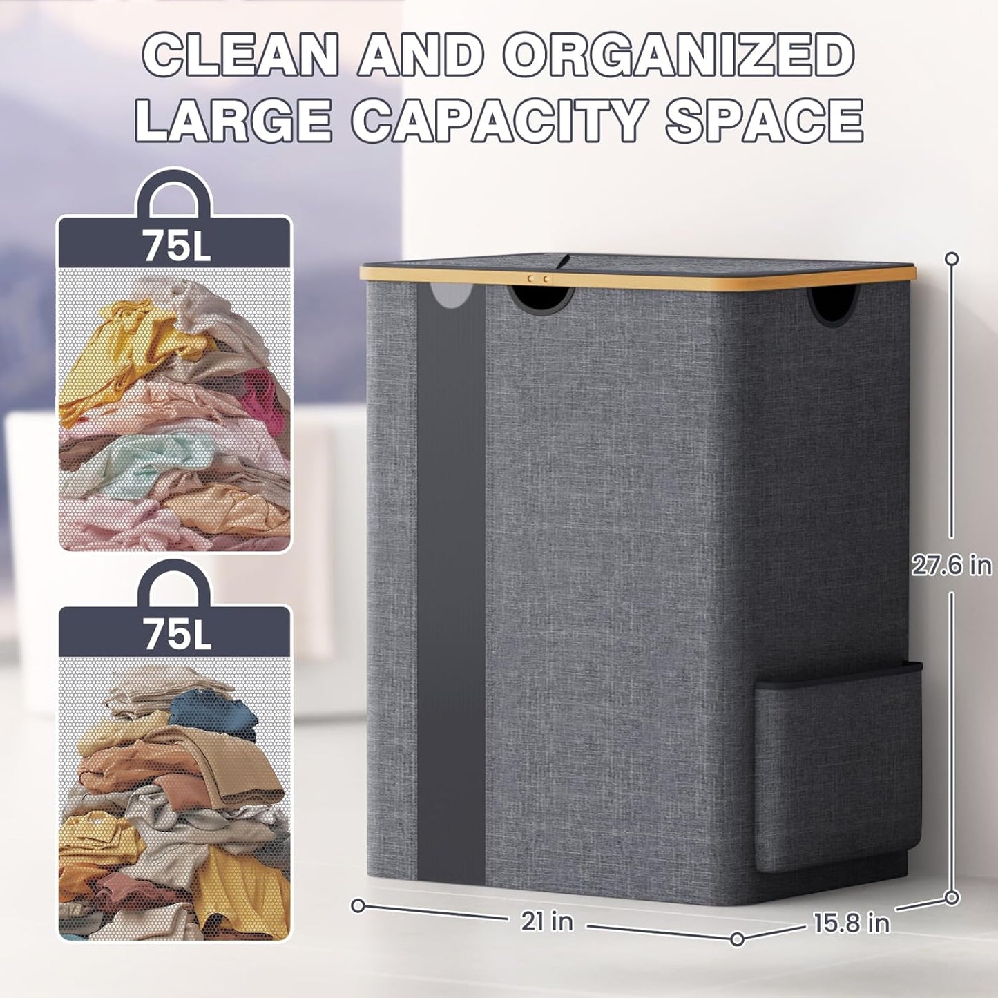 Dluxe Ave. BlissTotes Laundry Basket with Lid 150L Clothes Laundry Hamper with Handles  Light Grey