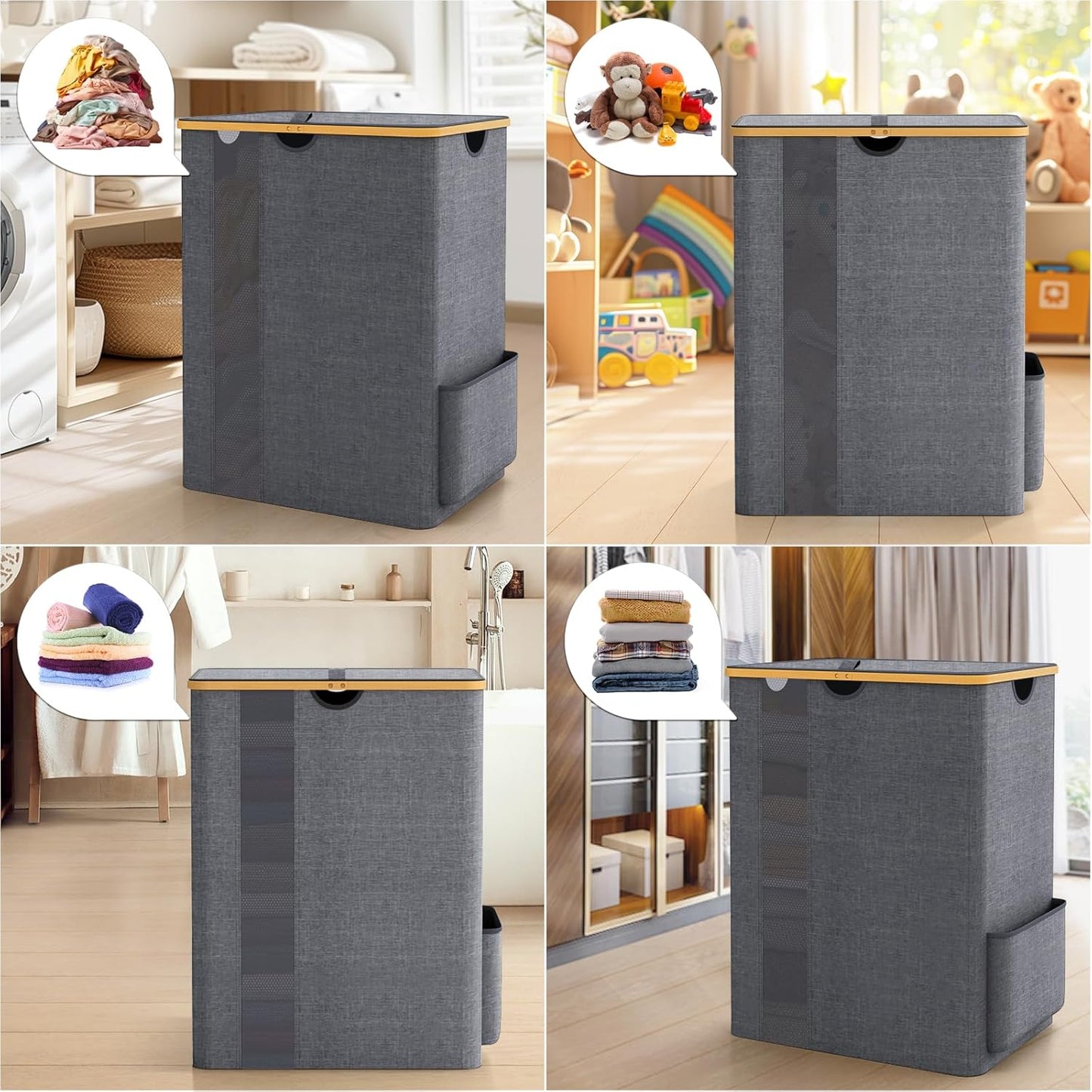 Dluxe Ave. BlissTotes Laundry Basket with Lid 150L Clothes Laundry Hamper with Handles  Light Grey
