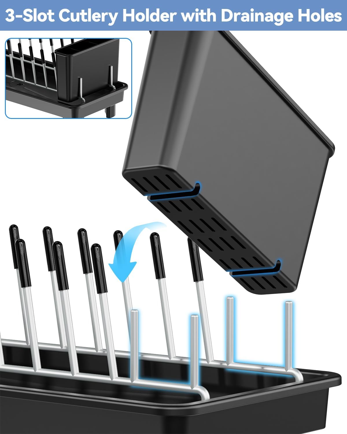 Dluxe Ave. Small Dish Drying Rack Compact for Kitchen Counter with 360° Rotatable Spout/ Stainless Steel