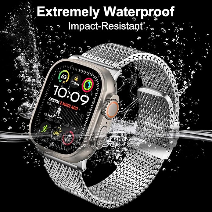 Dluxe Ave. Milanese Mesh Loop Band - Compatible with Apple Watch Ultra 2/Ultra Band 49mm 45mm 44mm Men Women Stainless Steel Metal Mesh Loop Adjustable Strap for iWatch Ultra 2/Ultra Series 10 46mm SE 9/8/7/6/5