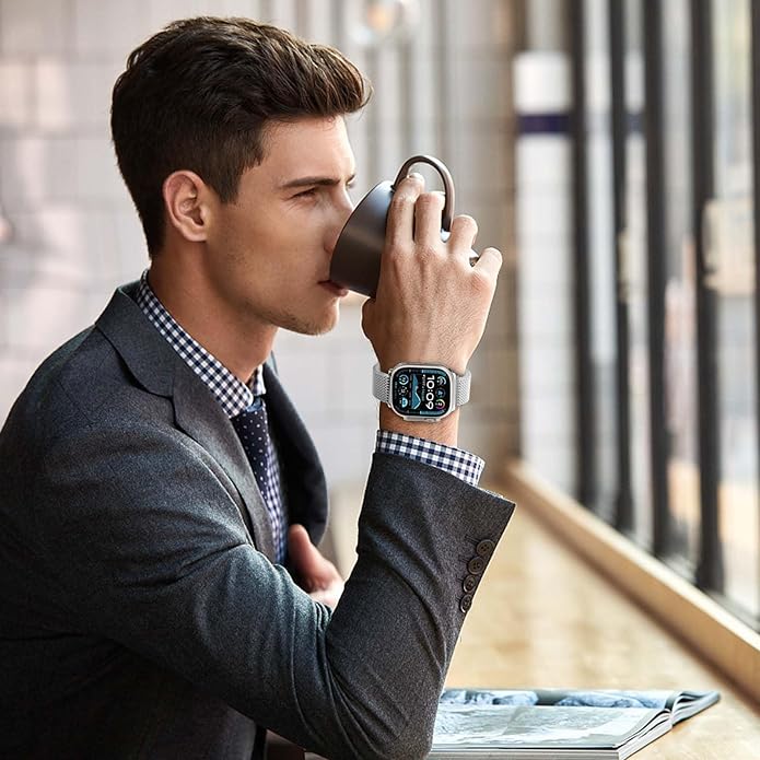 Dluxe Ave. Milanese Mesh Loop Band - Compatible with Apple Watch Ultra 2/Ultra Band 49mm 45mm 44mm Men Women Stainless Steel Metal Mesh Loop Adjustable Strap for iWatch Ultra 2/Ultra Series 10 46mm SE 9/8/7/6/5