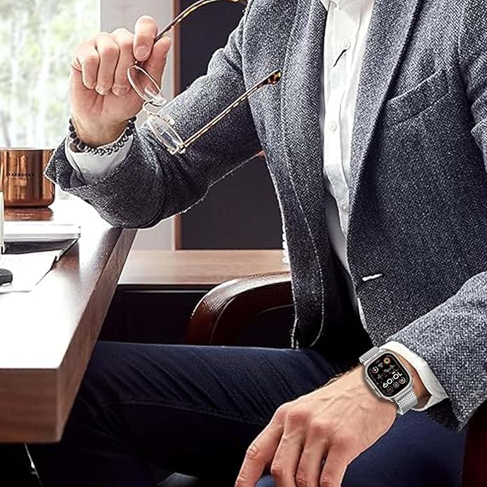 Dluxe Ave. Milanese Mesh Loop Band - Compatible with Apple Watch Ultra 2/Ultra Band 49mm 45mm 44mm Men Women Stainless Steel Metal Mesh Loop Adjustable Strap for iWatch Ultra 2/Ultra Series 10 46mm SE 9/8/7/6/5
