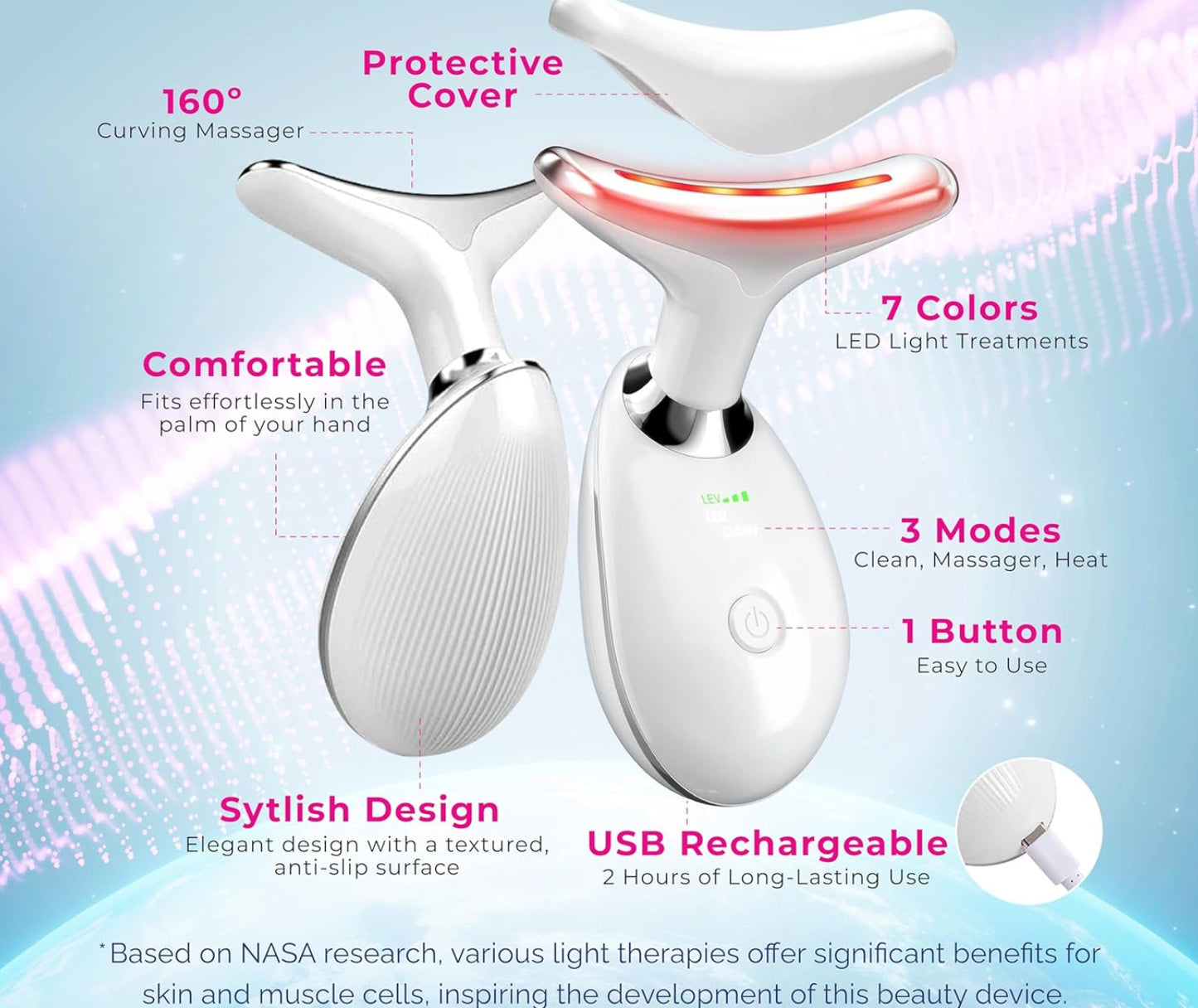 Dluxe Ave.  Face Neck Device Facial Massager/ Facial Tools 7-in-1 L-E-D Colors