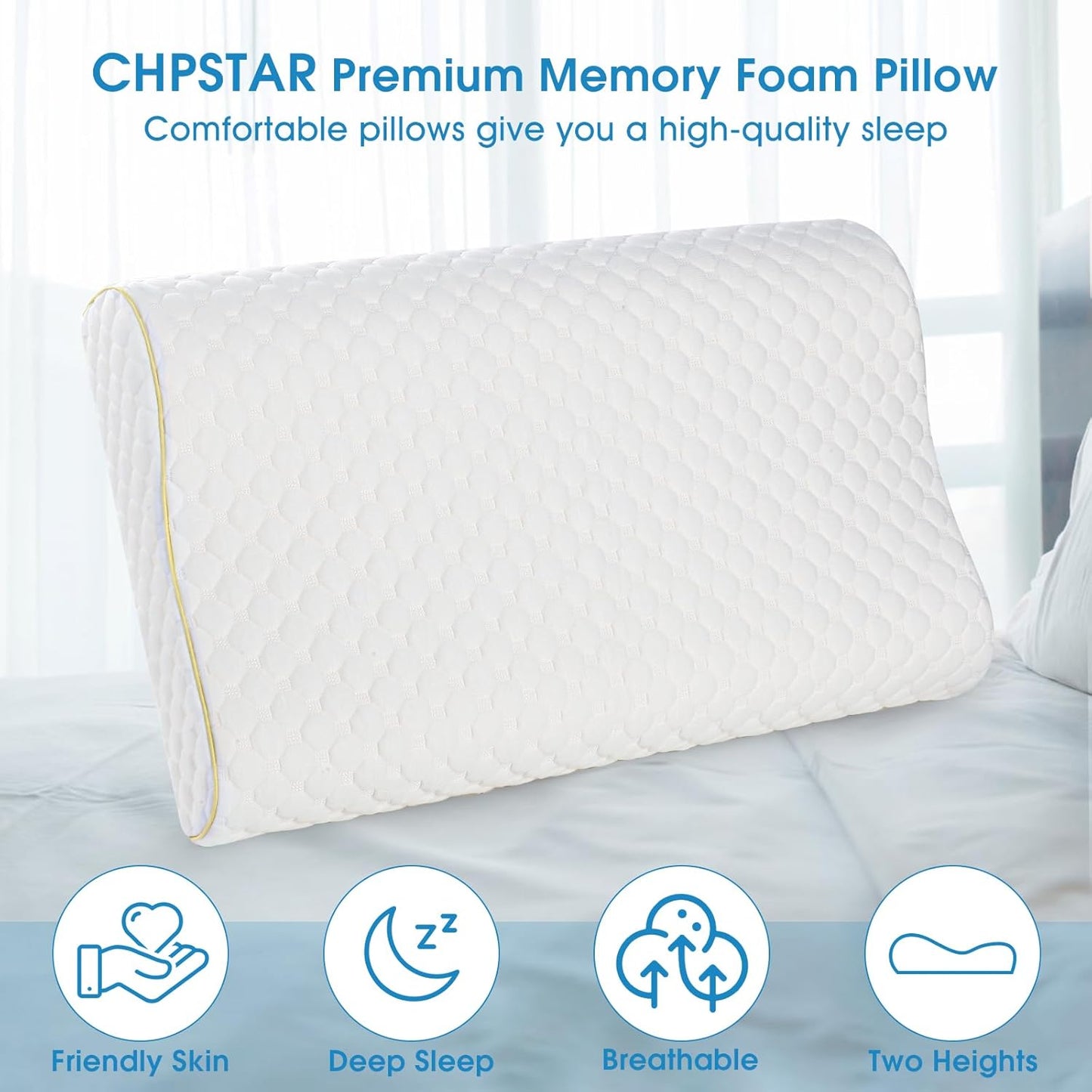 Dluxe Ave. ( QUEEN ) Memory Foam Pillow Neck Contour, { FIRM } Gold