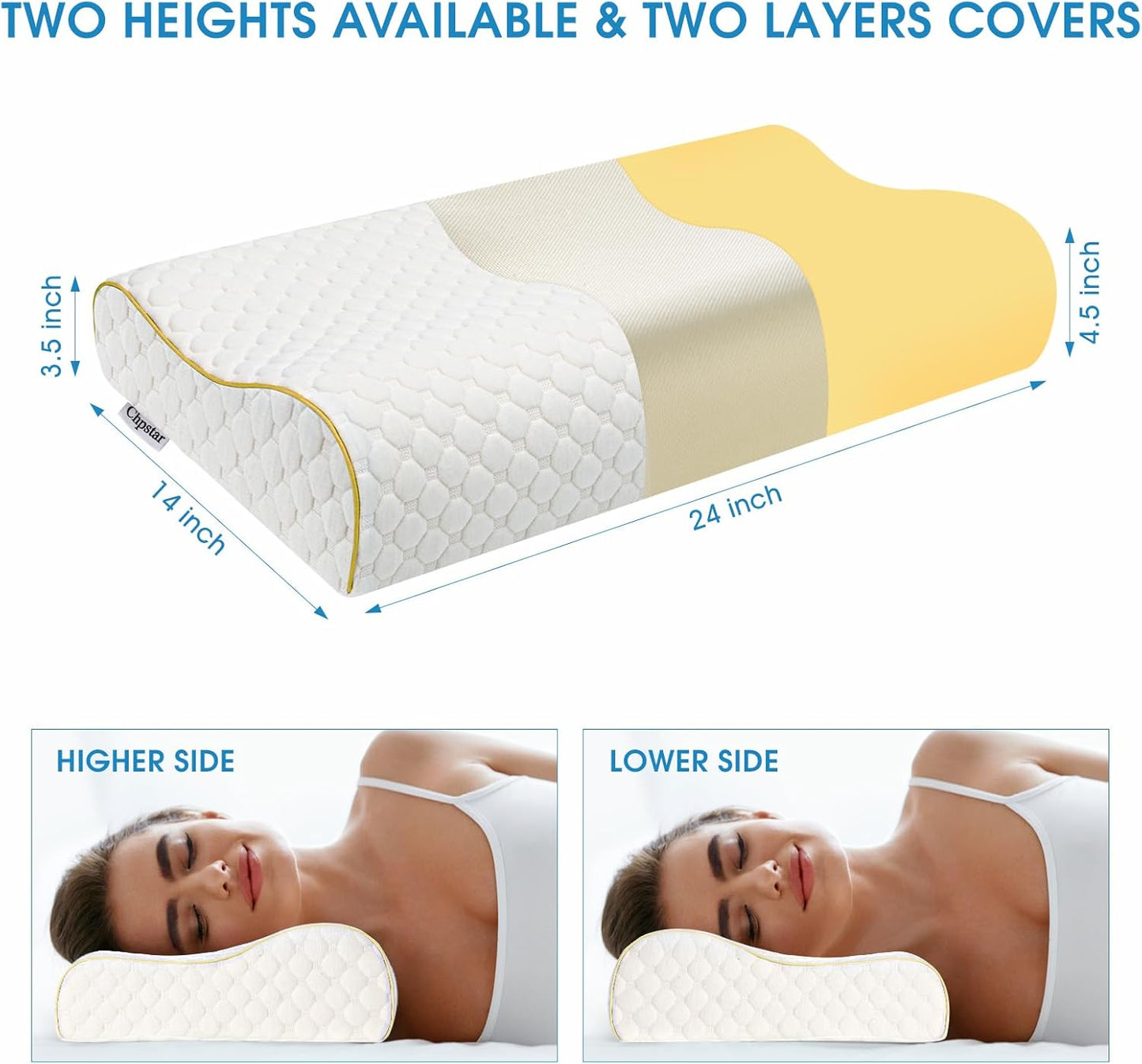 Dluxe Ave. ( QUEEN ) Memory Foam Pillow Neck Contour, { FIRM } Gold
