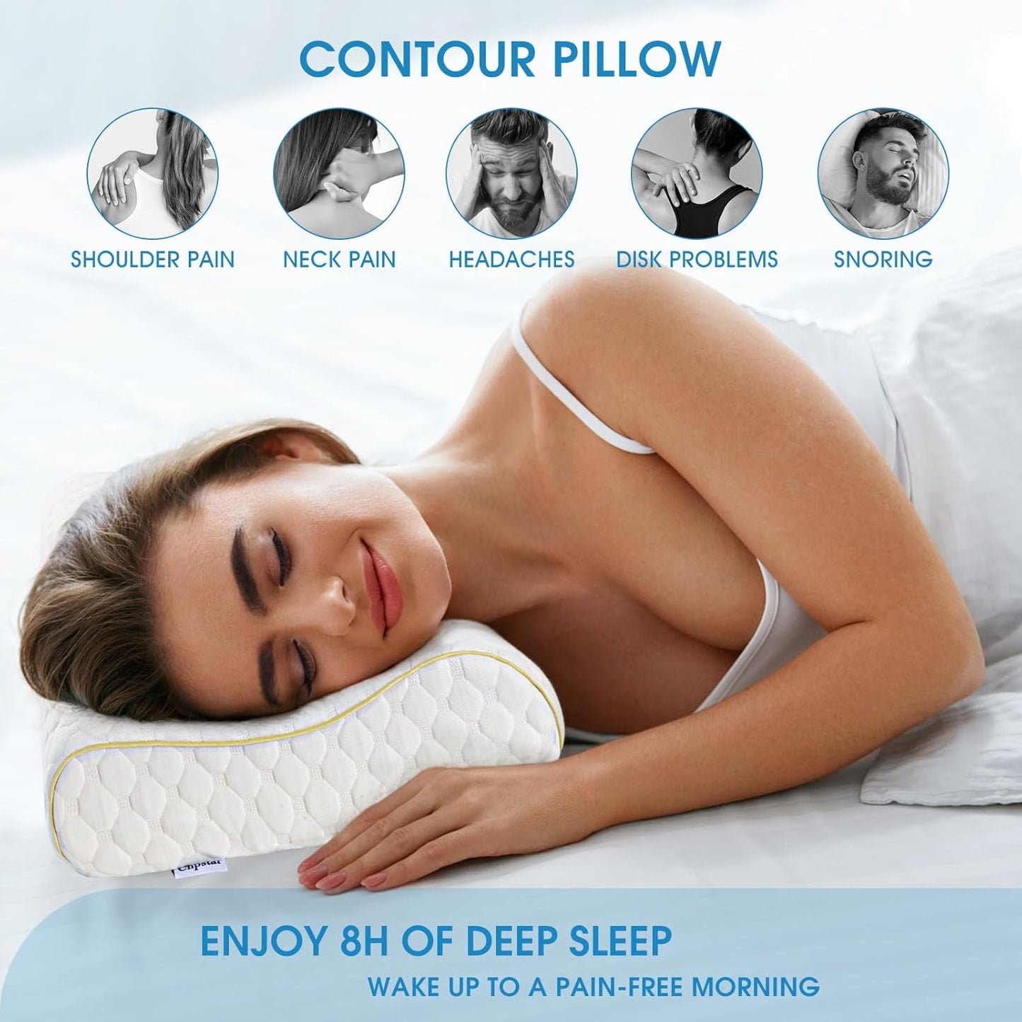 Dluxe Ave. ( QUEEN ) Memory Foam Pillow Neck Contour, { FIRM } Gold