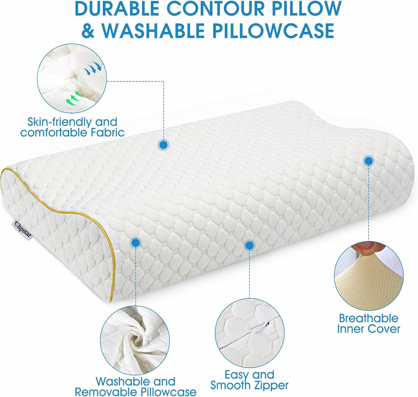 Dluxe Ave. ( QUEEN ) Memory Foam Pillow Neck Contour, { FIRM } Gold