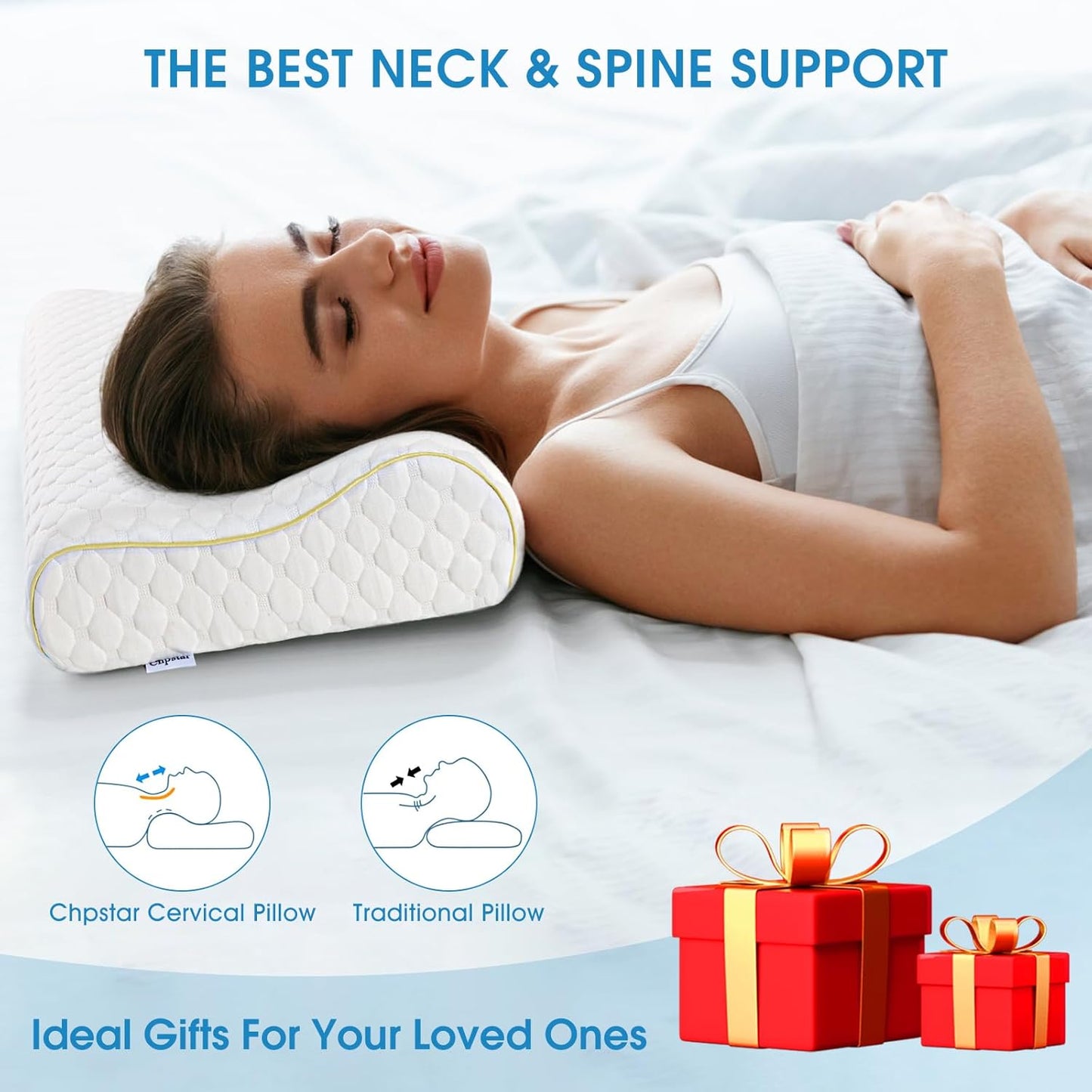 Dluxe Ave. ( QUEEN ) Memory Foam Pillow Neck Contour, { FIRM } Gold