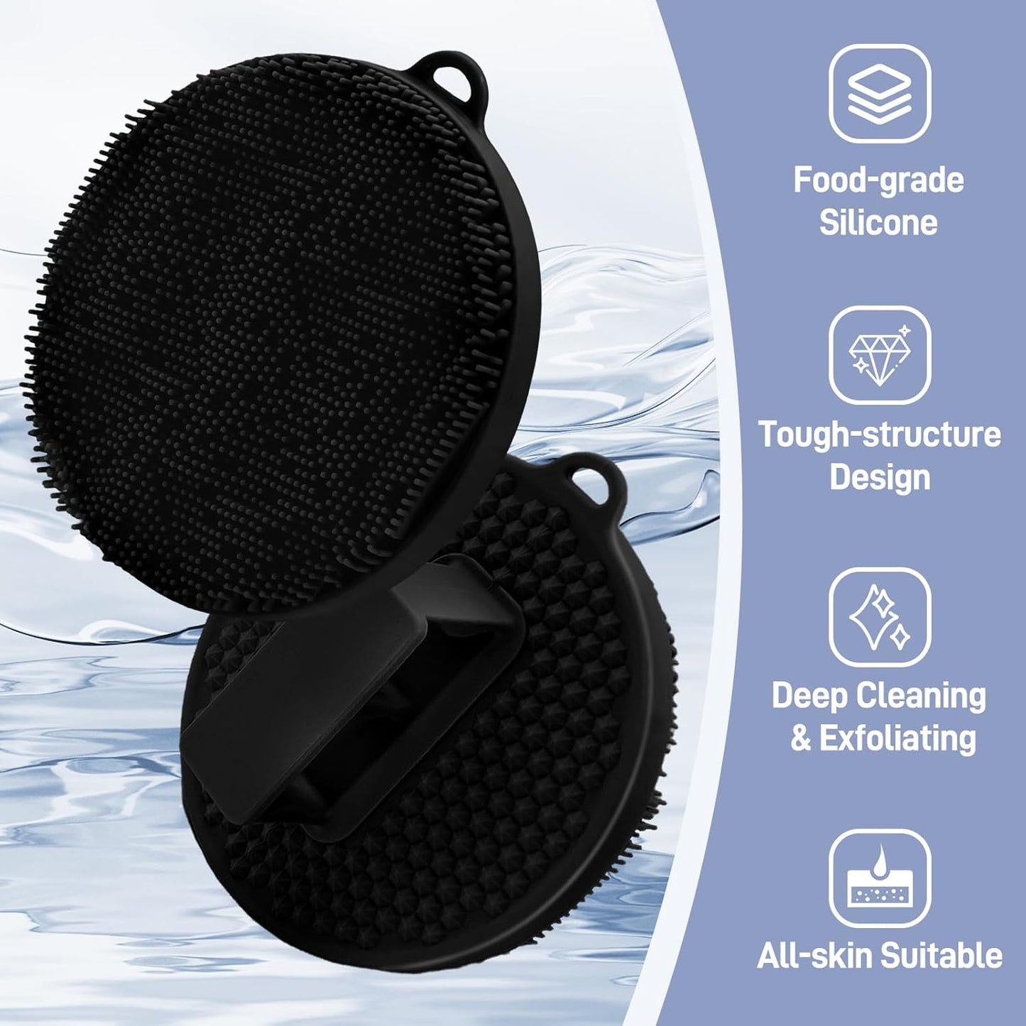 Dluxe Ave. GEENOA Silicone Body Scrubber 2 PCS Exfoliating Body Scrubber with Intensive Bristles and Comfort Handle(Black x2)
