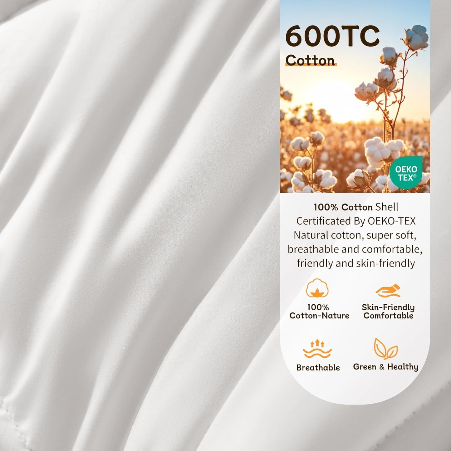Dluxe Ave. ( QUEEN ) Hungarian Goose Down Comforter 70 oz. Fill Weight Soft 100% Organic Cotton Fabric 850 Fill Power All Season Duvet Insert Hotel Quality Fluffy and Cozy/ White