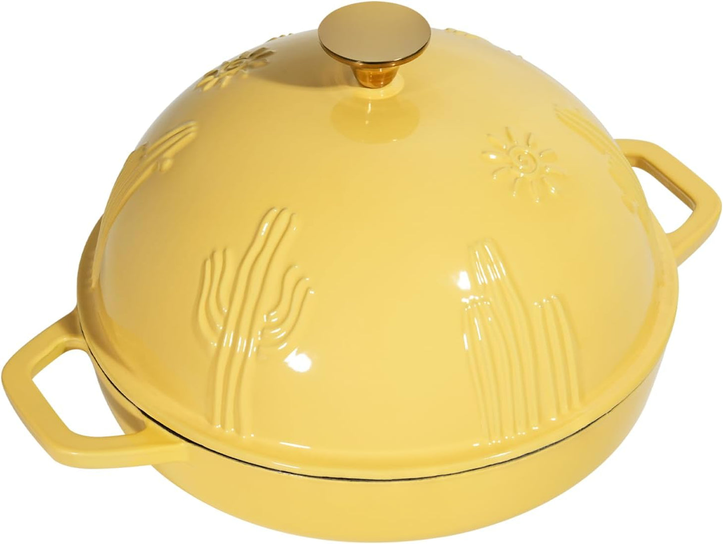 Dluxe Ave. Cast Iron Dutch Oven with Cloche Lid/ Yellow Enameled  5 qt