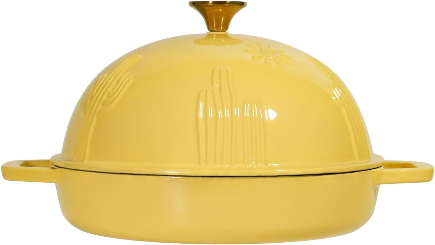Dluxe Ave. Cast Iron Dutch Oven with Cloche Lid/ Yellow Enameled  5 qt