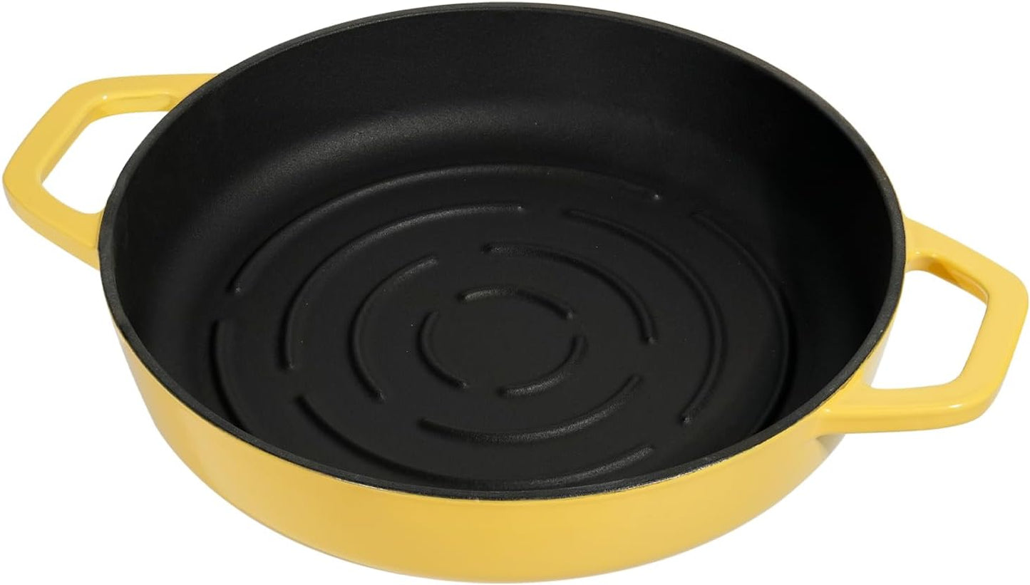 Dluxe Ave. Cast Iron Dutch Oven with Cloche Lid/ Yellow Enameled  5 qt
