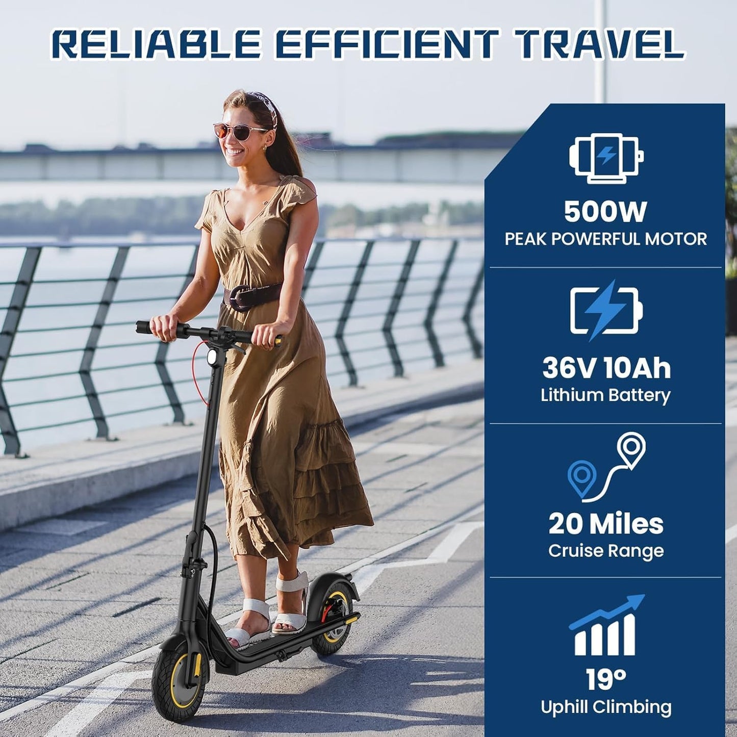 Dluxe Ave. DXH Electric Scooter Adults10" Tires E Scooter with 500W MotorUpto 19MPH & 20Miles Scooter Electric for Adults with Dual Braking Safe System Folding Electric Scooter with APP